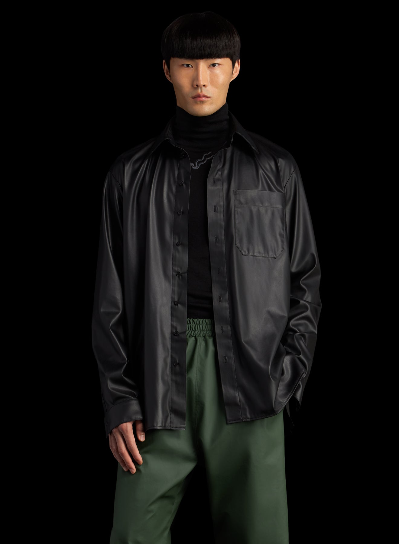 OVERSIZED FAUX LEATHER SHIRT