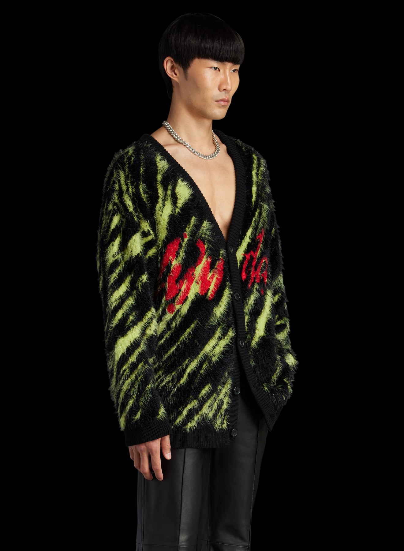 KNIT OVERSIZED MOHAIR JACQUARD CARDIGAN