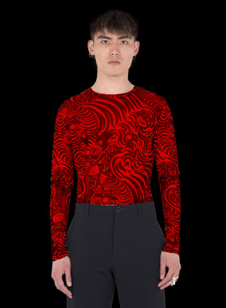 KAMIKAZE PRINT MESH LONG SLEEVE TOP KAMIKAZE PRINT MESH LONG SLEEVE TOP