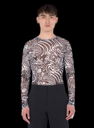 KAMIKAZE PRINT MESH LONG SLEEVE TOP KAMIKAZE PRINT MESH LONG SLEEVE TOP