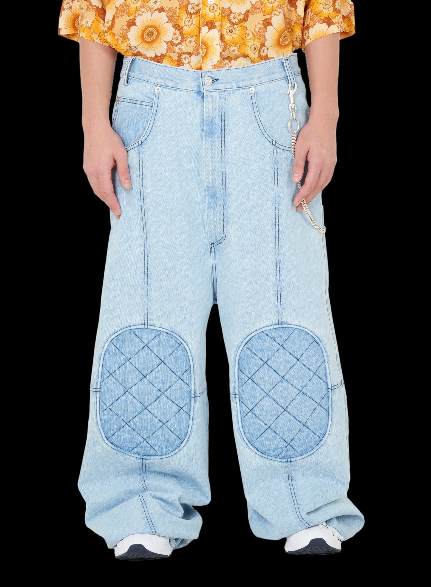 UNISEX KNEE PATCH WIDE LEG JEANS