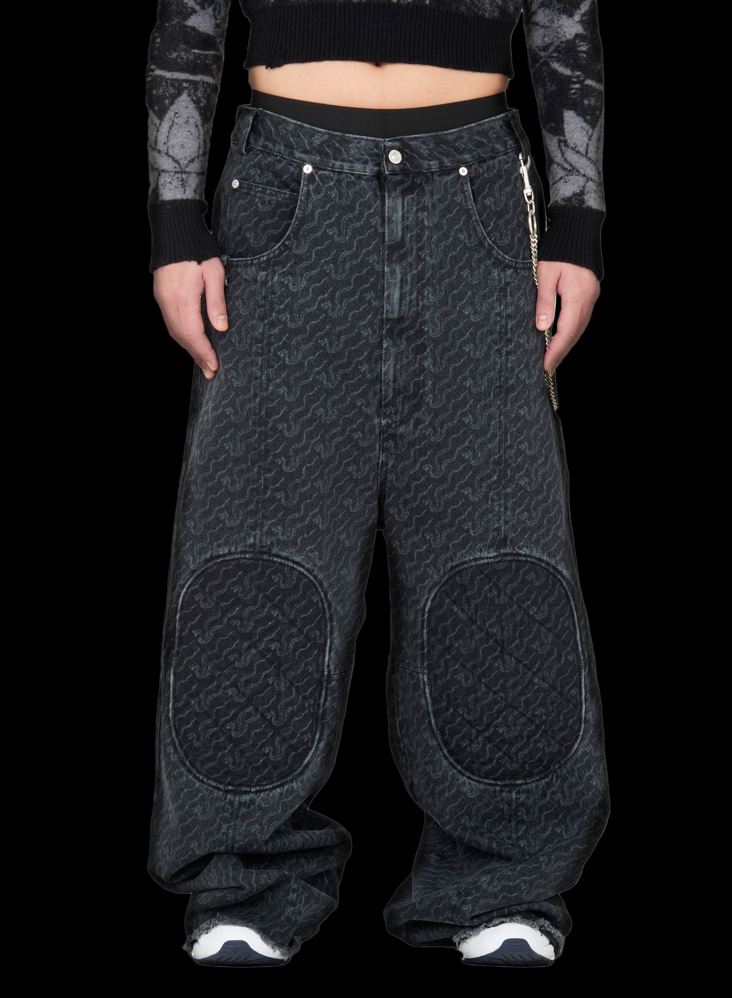 UNISEX KNEE PATCH WIDE LEG JEANS