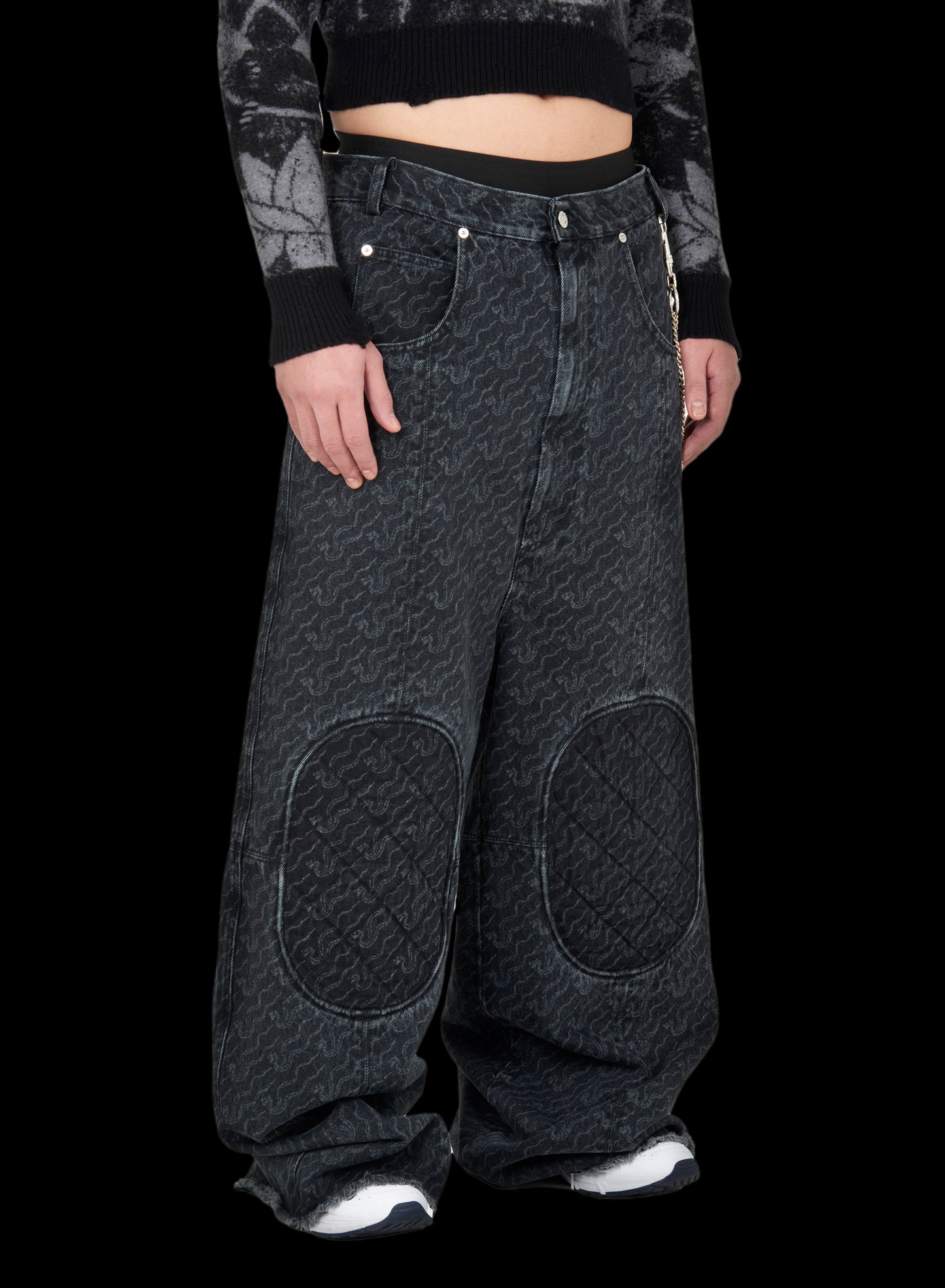 UNISEX KNEE PATCH WIDE LEG JEANS