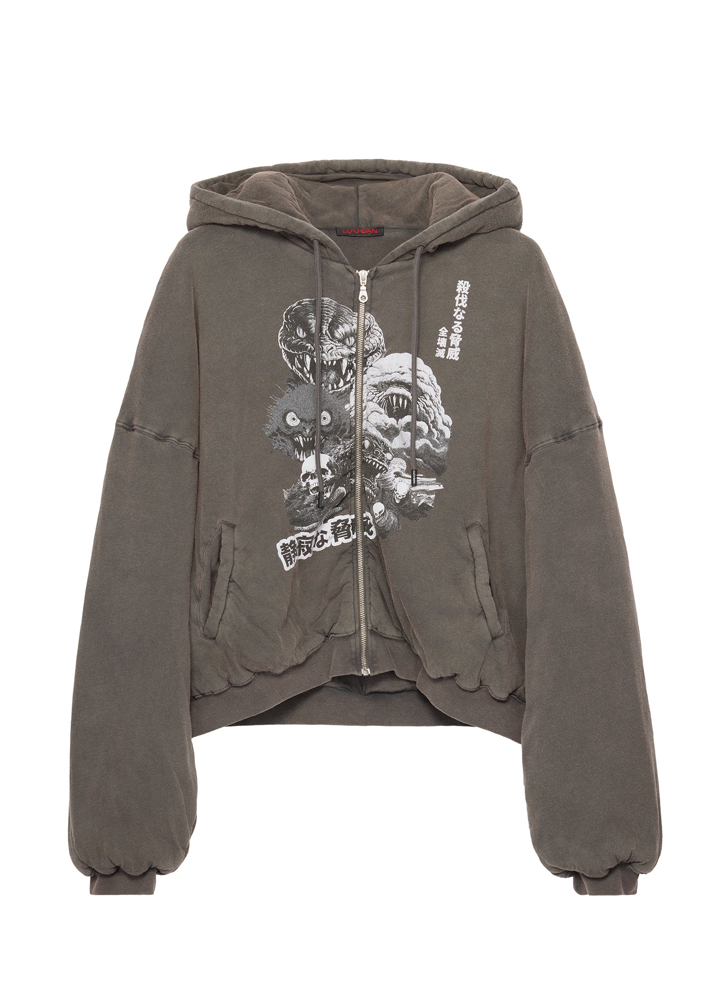 LU'U DAN - WASHED BLACK / REAPER RAMPAGE WADDED HOODIE