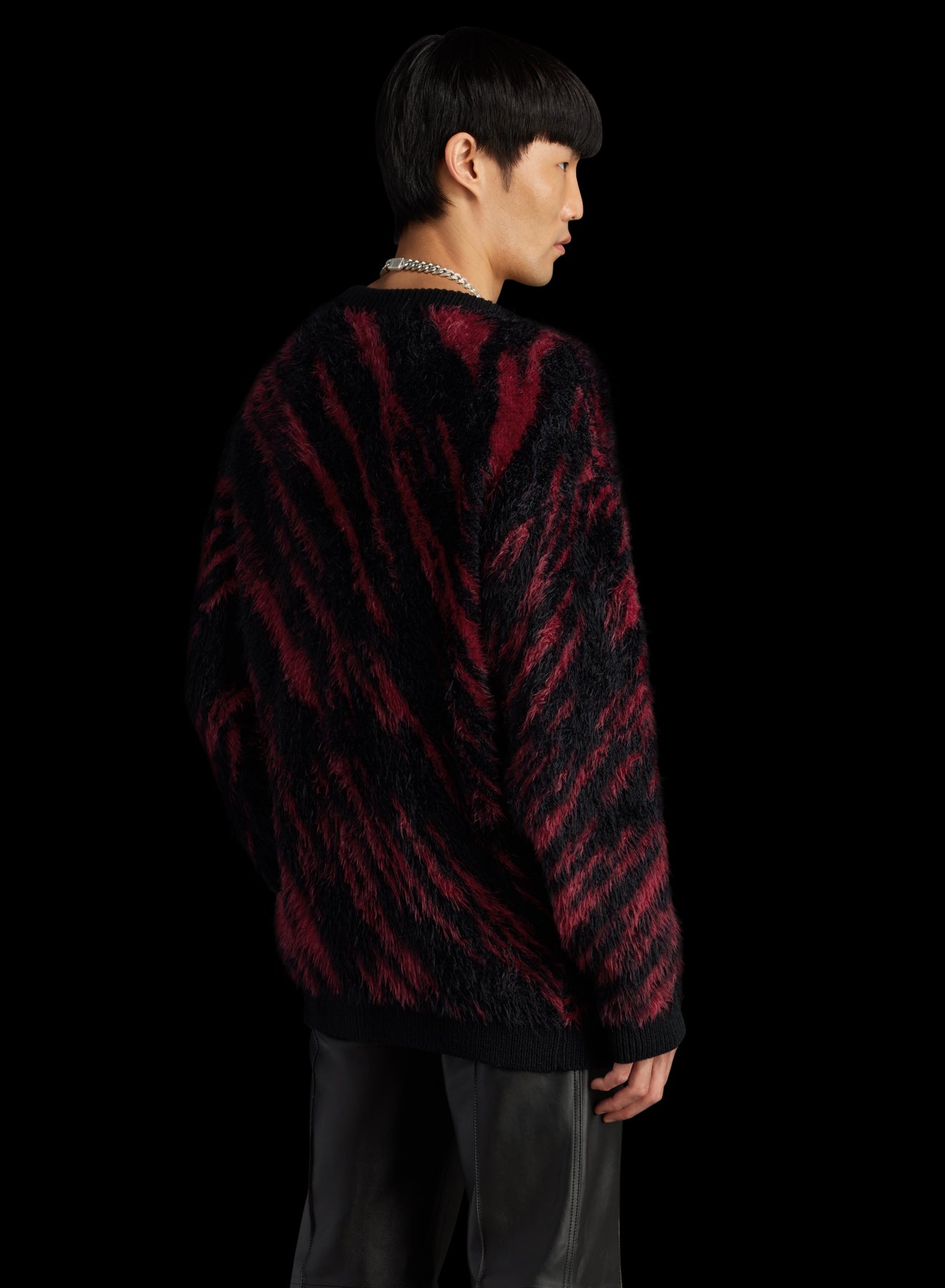 LU'U DAN - BLACK / RED KNIT OVERSIZED MOHAIR JACQUARD CARDIGAN