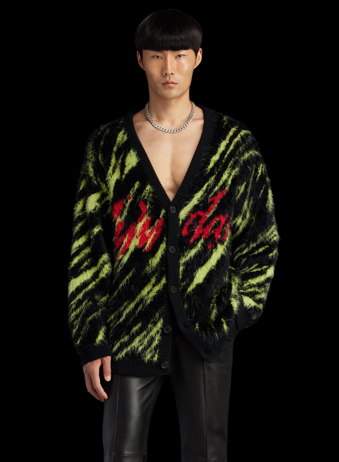 LU'U DAN - BLACK / YELLOW KNIT OVERSIZED MOHAIR JACQUARD CARDIGAN