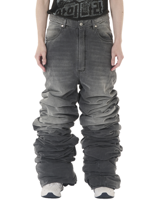JUNRED スラックス ライトスルー2タックワイドパンツ メンズ