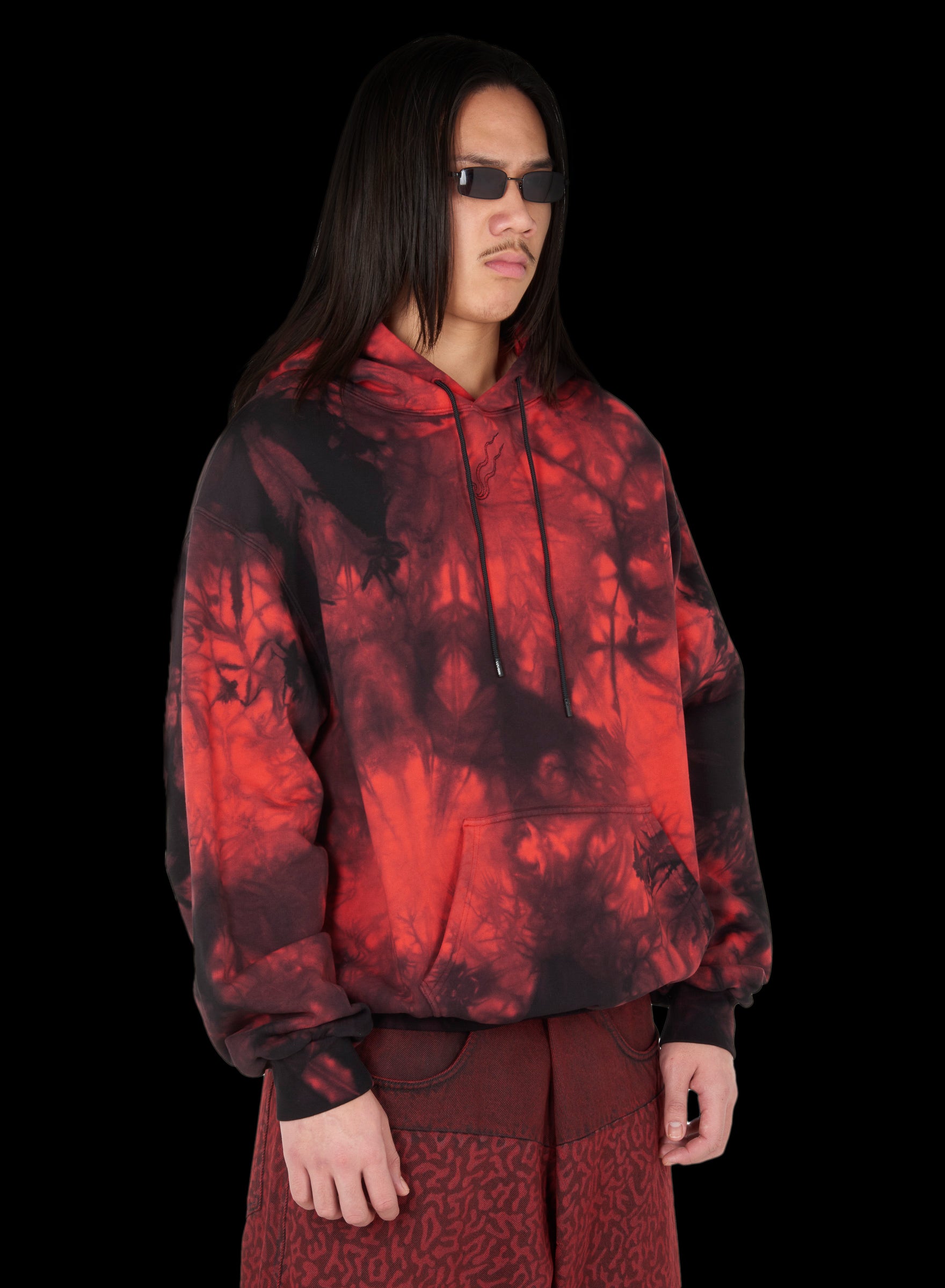 LU U DAN BLEACHED RED UNISEX BLEACHED INK HOODIE