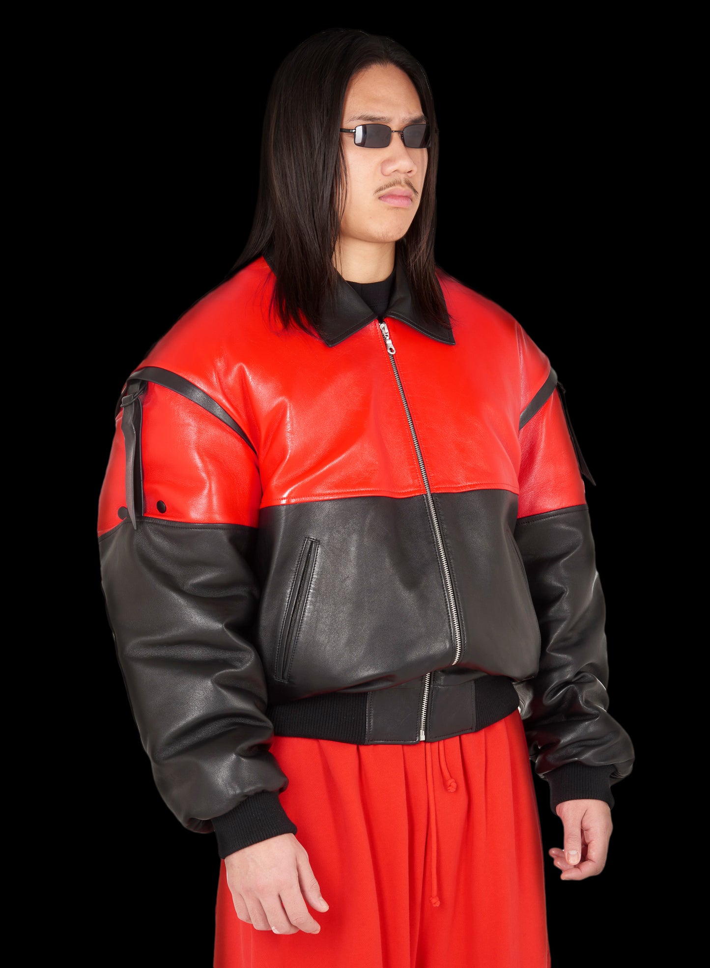 UNISEX 80'S COLLARED WADDED LEATHER BOMBER
