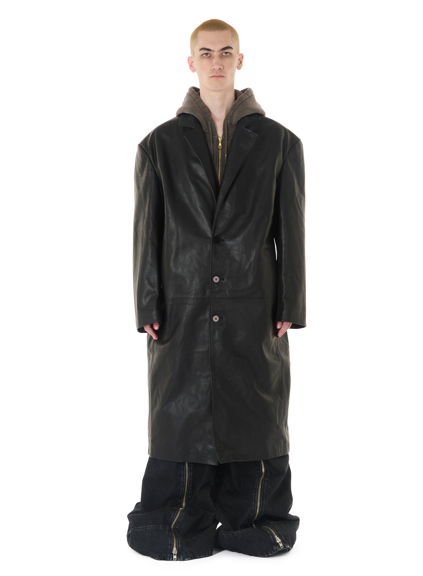 LEATHER CROMBIE COAT